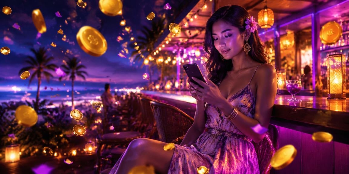 Pengguna mengakses casino mobile di malam hari di pasar malam Vietnam yang ramai